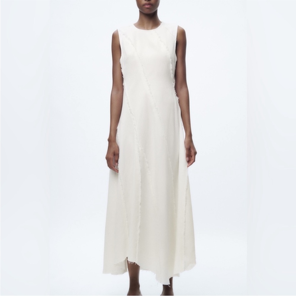 ZARA asymmetric frayed dress in white size XXL